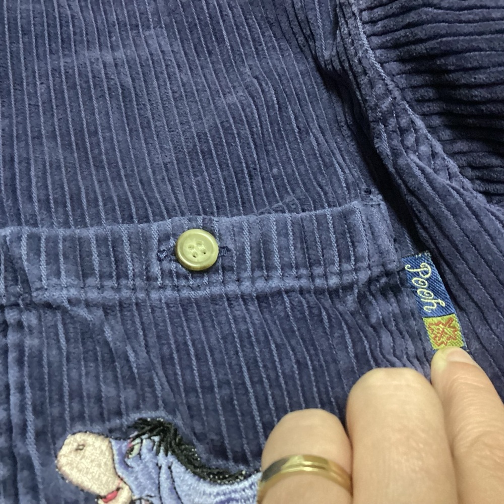 Vintage Disney Pooh Corduroy Shirt S Gray Purple Eeyore Piglet‎ Button Down - Picture 6 of 12